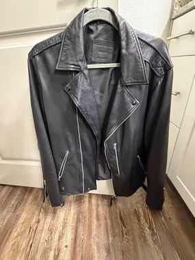 AllSaints Black Leather Jacket with Debossed Label